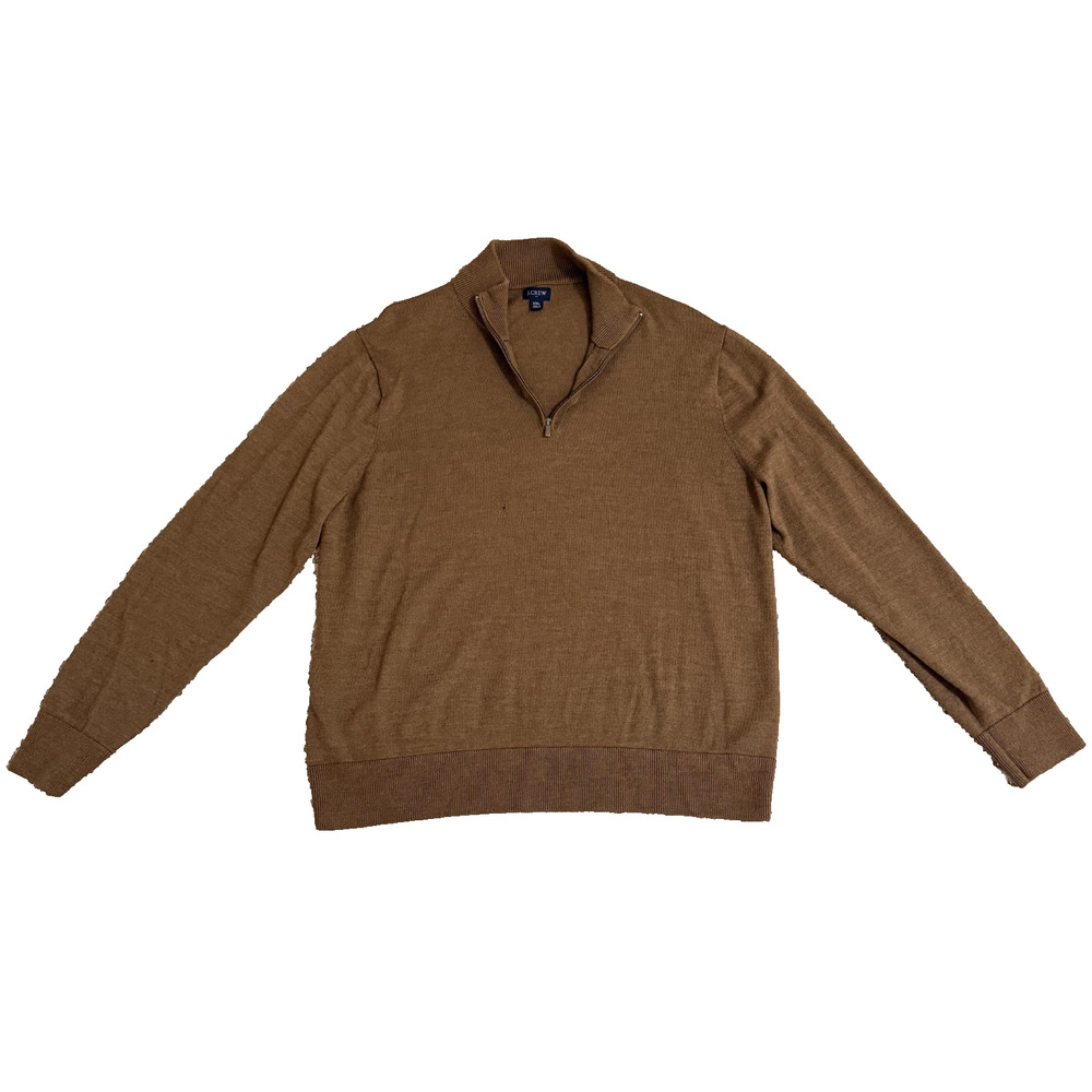 J.Crew Men’s Half Zip Sweater XXL Tan Cotton Blend Pullover — Small Pin Hole